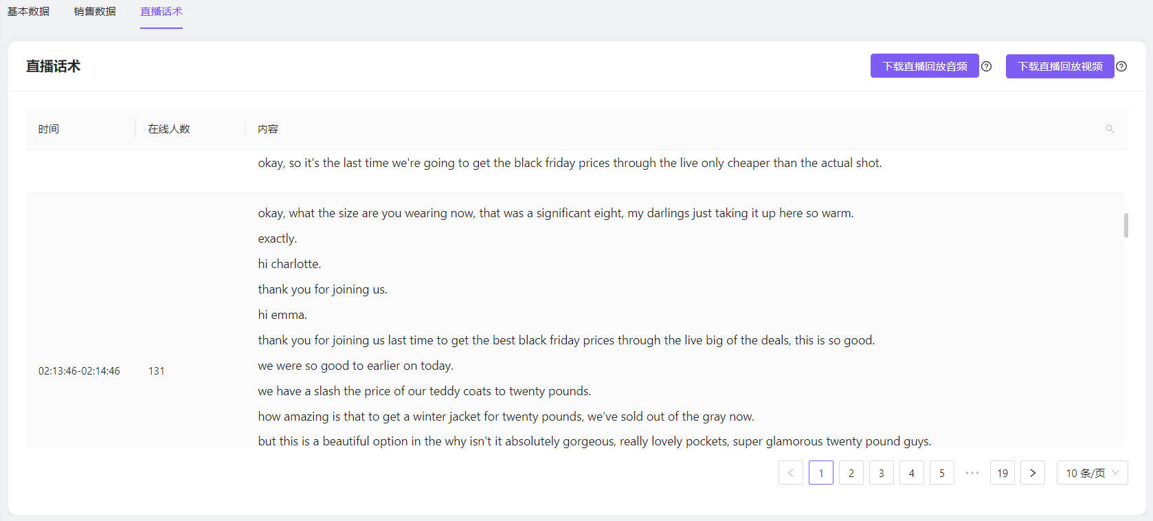 sales and transcript